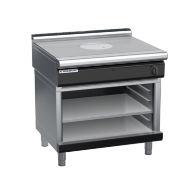 waldorf bold rn8100gl-ob-b0 900mm gas target top on open base with low splashback