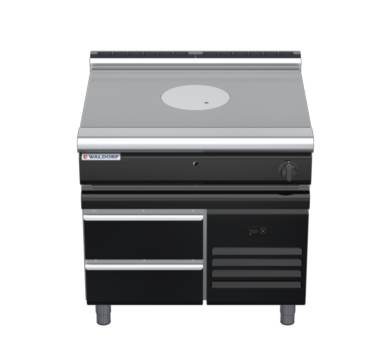 waldorf bold rn8100gl-rb-b0 900mm gas target top on refrigerated base with low splashback