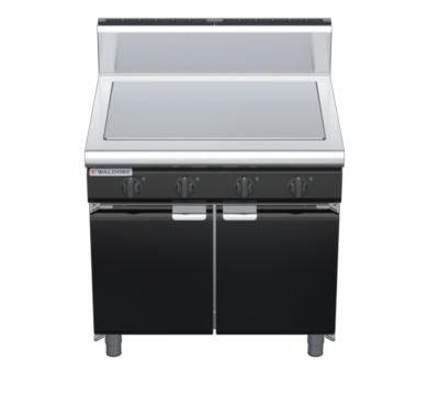 waldorf bold rn8104eh-cd-b0 900mm electric solid top on cabinet base with door and high splashback