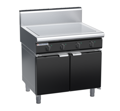 waldorf bold rn8104eh-cd-b0 900mm electric solid top on cabinet base with door and high splashback