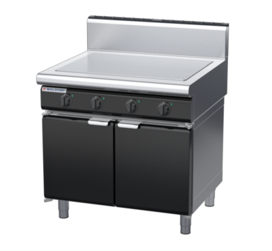 waldorf bold rn8104eh-cd-b0 900mm electric solid top on cabinet base with door and high splashback