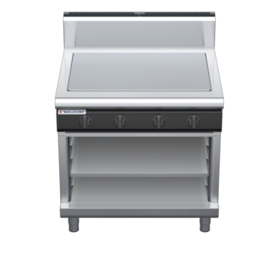 waldorf cue rn8104eh-ob-c0 900mm electric solid top on open base with high splashback