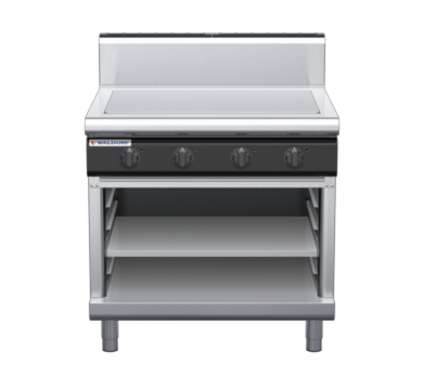 waldorf cue rn8104eh-ob-c0 900mm electric solid top on open base with high splashback