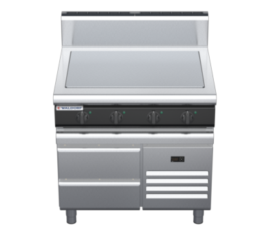 waldorf cue rn8104eh-rb-c0 900mm electric solid top on refrigerated base with high splashback