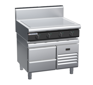 waldorf cue rn8104eh-rb-c0 900mm electric solid top on refrigerated base with high splashback