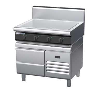 waldorf cue rn8104eh-rb-c0 900mm electric solid top on refrigerated base with high splashback