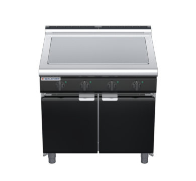 waldorf bold rn8104el-cd-b0 900mm electric solid top on cabinet base with door and low splashback