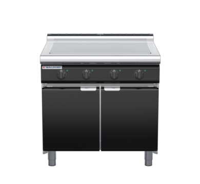 waldorf bold rn8104el-cd-b0 900mm electric solid top on cabinet base with door and low splashback