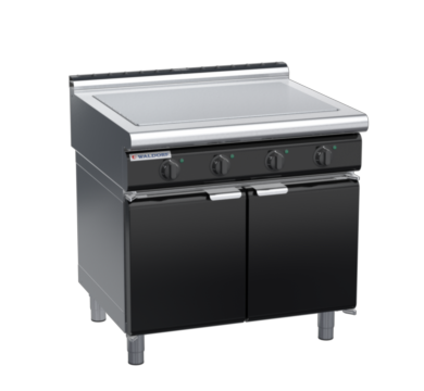 waldorf bold rn8104el-cd-b0 900mm electric solid top on cabinet base with door and low splashback