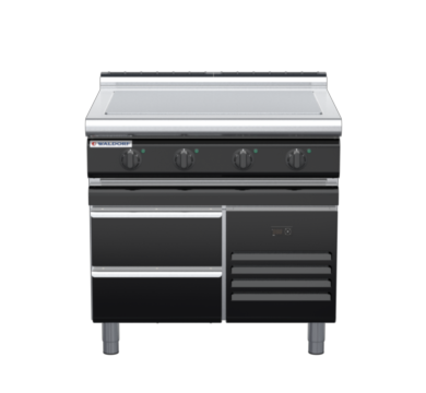 waldorf bold rn8104el-rb-b0 900mm electric solid top on refrigerated base with low splashback