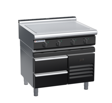 waldorf bold rn8104el-rb-b0 900mm electric solid top on refrigerated base with low splashback
