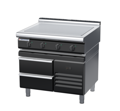 waldorf bold rn8104el-rb-b0 900mm electric solid top on refrigerated base with low splashback