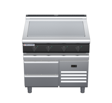 waldorf cue rn8104el-rb-c0 900mm electric solid top on refrigerated base with low splashback