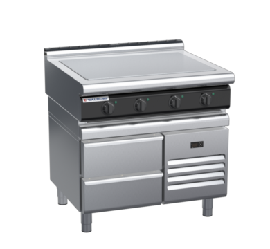 waldorf cue rn8104el-rb-c0 900mm electric solid top on refrigerated base with low splashback