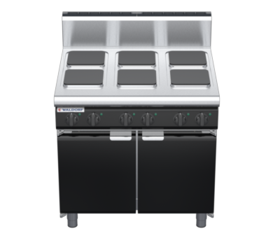 waldorf bold rn8600eh-cd-b0 900mm electric cooktop sealed hobs on cabinet base with door and high splashback