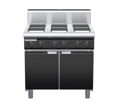 waldorf bold rn8600eh-cd-b0 900mm electric cooktop sealed hobs on cabinet base with door and high splashback