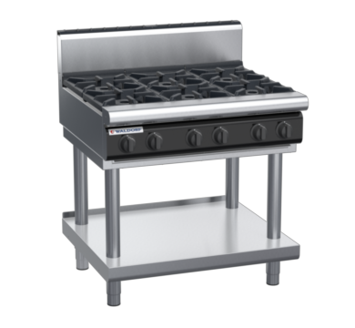 waldorf cue rn8600gh-ls-c0 900mm gas cooktop on leg stand with high splashback