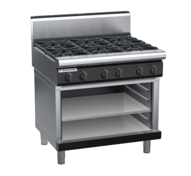 waldorf bold rn8600gh-ob-b0 900mm gas cooktop on open base with high splashback
