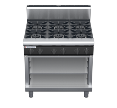 waldorf cue rn8600gh-ob-c0 900mm gas cooktop on open base with high splashback