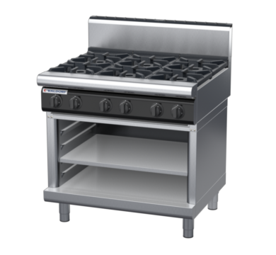 waldorf cue rn8600gh-ob-c0 900mm gas cooktop on open base with high splashback