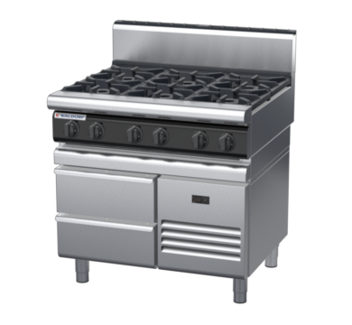 waldorf cue rn8600gh-rb-c0 900mm gas cooktop on refrigerated base with high splashback