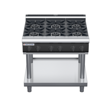 waldorf cue rn8600gl-ls-c0 900mm gas cooktop on leg stand with low splashback