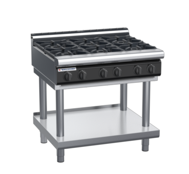 waldorf cue rn8600gl-ls-c0 900mm gas cooktop on leg stand with low splashback