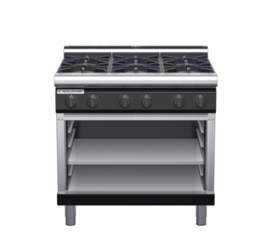 waldorf bold rn8600gl-ob-b0 900mm gas cooktop on open base with low splashback