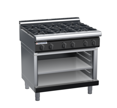 waldorf bold rn8600gl-ob-b0 900mm gas cooktop on open base with low splashback