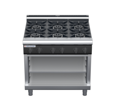 waldorf cue rn8600gl-ob-c0 900mm gas cooktop on open base with low splashback