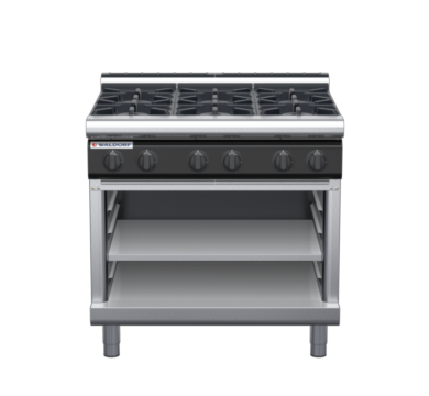 waldorf cue rn8600gl-ob-c0 900mm gas cooktop on open base with low splashback