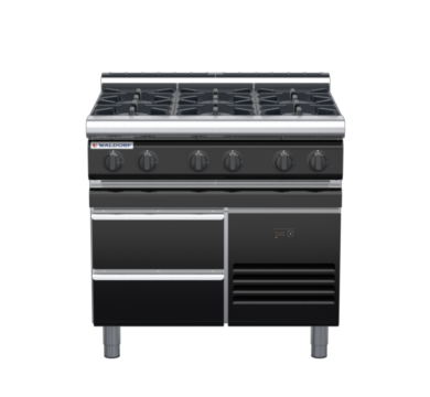 waldorf bold rn8600gl-rb-b0 900mm gas cooktop on refrigerated base with low splashback