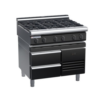 waldorf bold rn8600gl-rb-b0 900mm gas cooktop on refrigerated base with low splashback