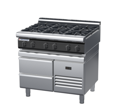 waldorf cue rn8600gl-rb-c0 900mm gas cooktop on refrigerated base with low splashback