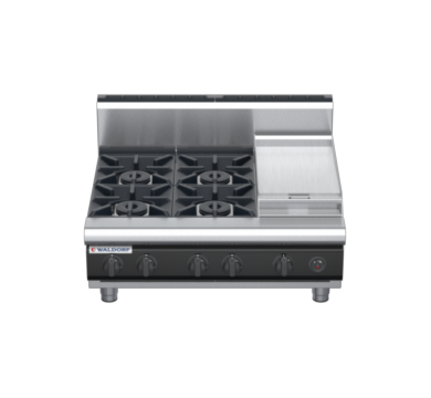 waldorf cue rn8603gh-b-c0 900mm gas cooktop bench model with high splashback