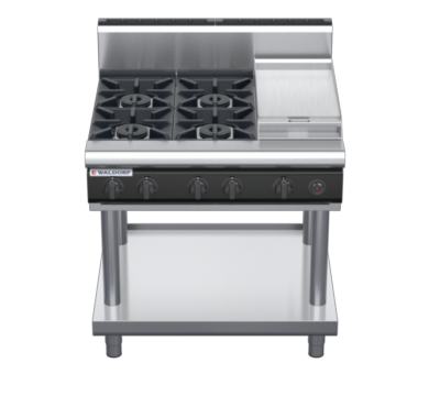 waldorf cue rn8603gh-ls-c0 900mm gas cooktop on leg stand with high splashback