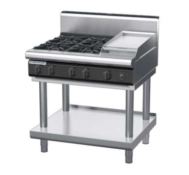 waldorf cue rn8603gh-ls-c0 900mm gas cooktop on leg stand with high splashback