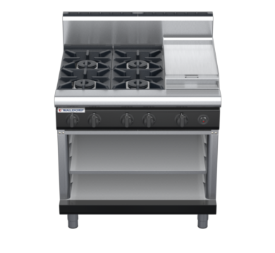 waldorf bold rn8603gh-ob-b0 900mm gas cooktop on open base with high splashback