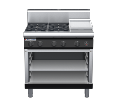 waldorf bold rn8603gh-ob-b0 900mm gas cooktop on open base with high splashback
