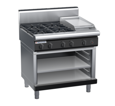waldorf bold rn8603gh-ob-b0 900mm gas cooktop on open base with high splashback