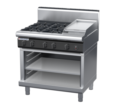 waldorf cue rn8603gh-ob-c0 900mm gas cooktop on open base with high splashback
