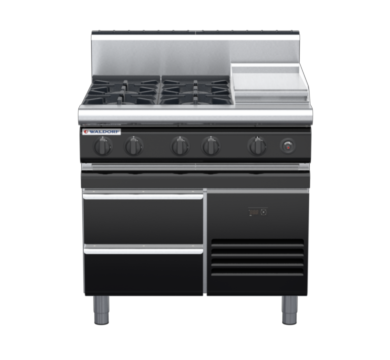 waldorf bold rn8603gh-rb-b0 900mm gas cooktop on refrigerated base with high splashback
