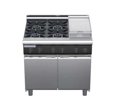 waldorf cue rn8603gl-cd-c0 900mm gas cooktop oncabinet base with door and low splashback