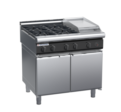 waldorf cue rn8603gl-cd-c0 900mm gas cooktop oncabinet base with door and low splashback