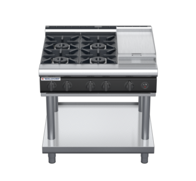 waldorf cue rn8603gl-ls-c0 900mm gas cooktop on leg stand with low splashback