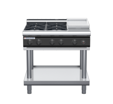 waldorf cue rn8603gl-ls-c0 900mm gas cooktop on leg stand with low splashback