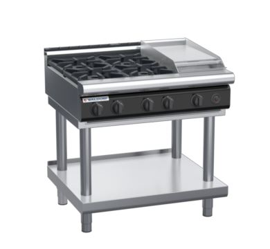 waldorf cue rn8603gl-ls-c0 900mm gas cooktop on leg stand with low splashback