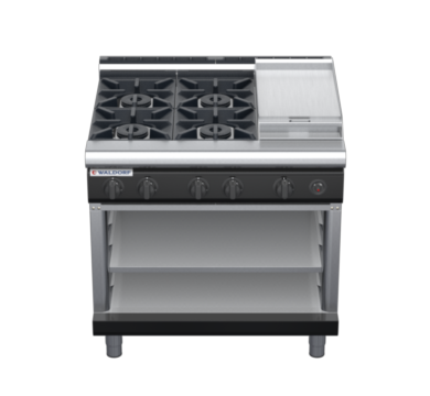 waldorf bold rn8603gl-ob-b0 900mm gas cooktop on open base with low splashback