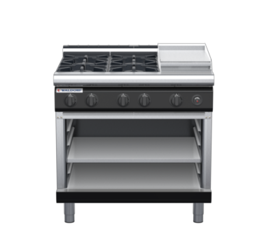 waldorf bold rn8603gl-ob-b0 900mm gas cooktop on open base with low splashback