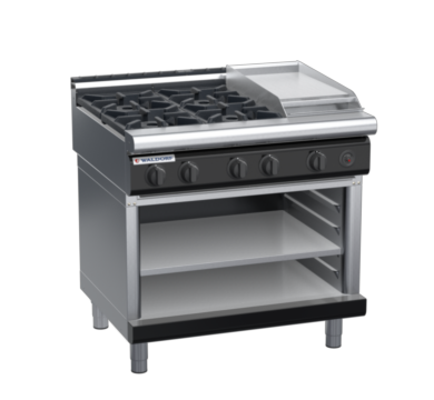 waldorf bold rn8603gl-ob-b0 900mm gas cooktop on open base with low splashback